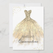 Goldkleid Sparkle Quinceanera Einladung (Vorderseite)