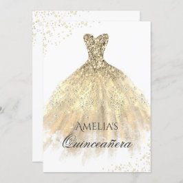 Goldkleid Sparkle Quinceanera Einladung