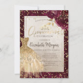Goldkleid Tiara, Burgund Blume Quinceañera Einladung (Vorderseite)