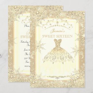 Goldkleid Tiara Winter Wonderland Süß 16 Party Einladung