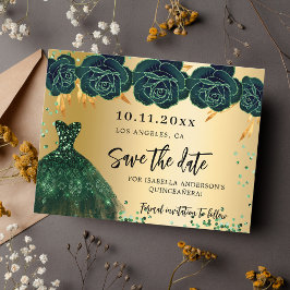 Goldkleider aus Quinceanera Save the Date Ankündigungspostkarte