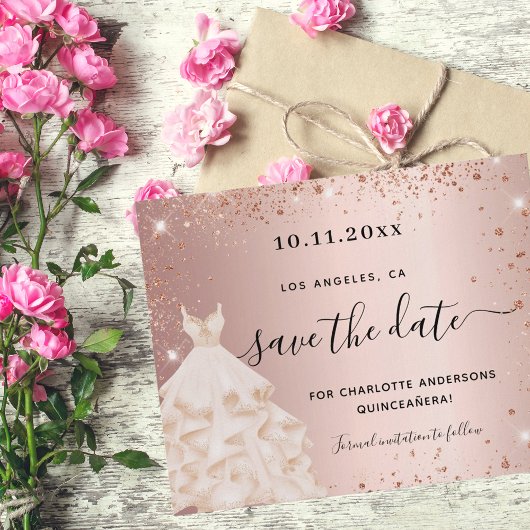 Goldkleider der Rose Quinceanera Save the Date Flyer