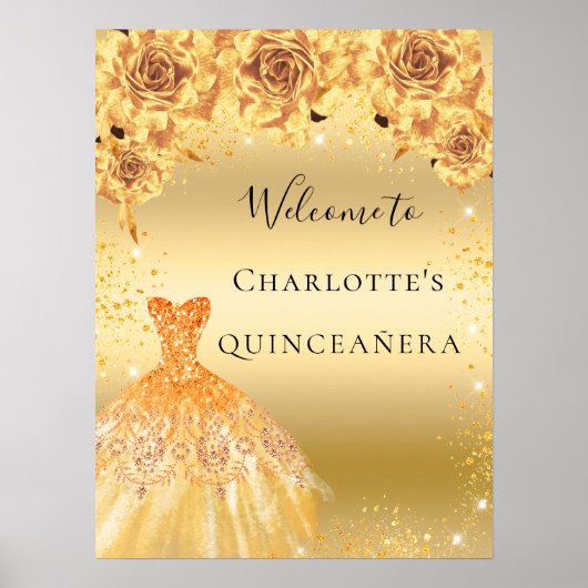 Goldkleidung aus Quinceanera Glitzer Begrüßung Poster (Vorne)