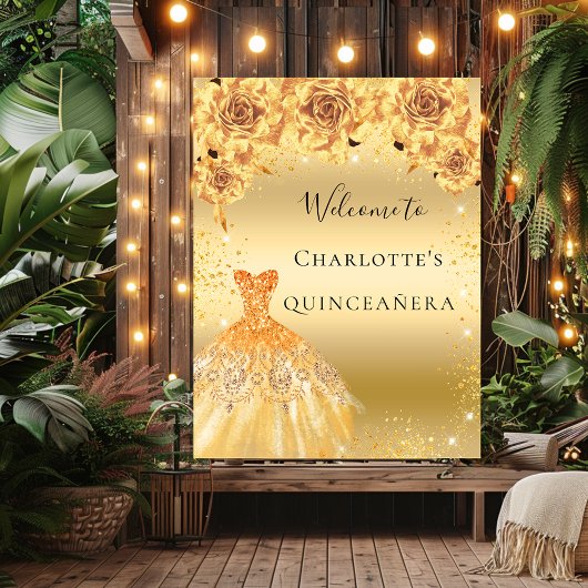 Goldkleidung aus Quinceanera Glitzer Begrüßung Poster