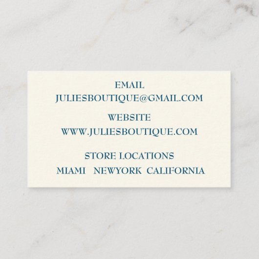 Goldkleidung Visitenkarte (Rückseite)