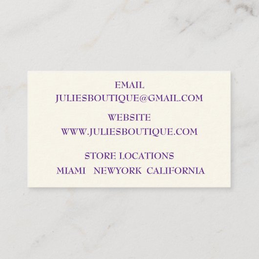 Goldkleidung Visitenkarte (Rückseite)