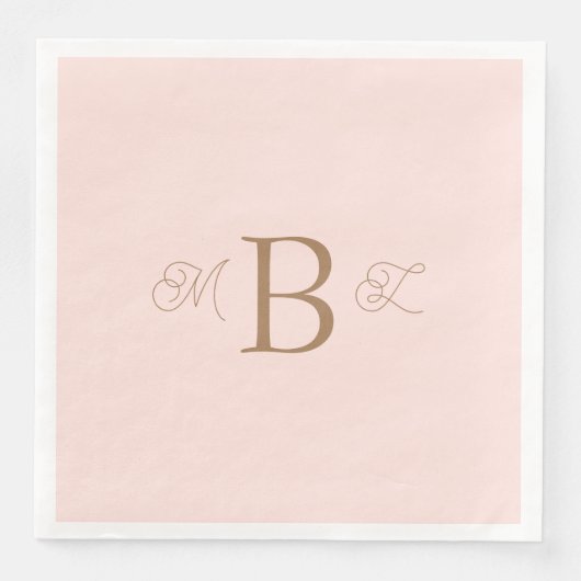 Goldklemme-Schriftart-Monogram-Blush-Hochzeit Serviette (Vorderseite)