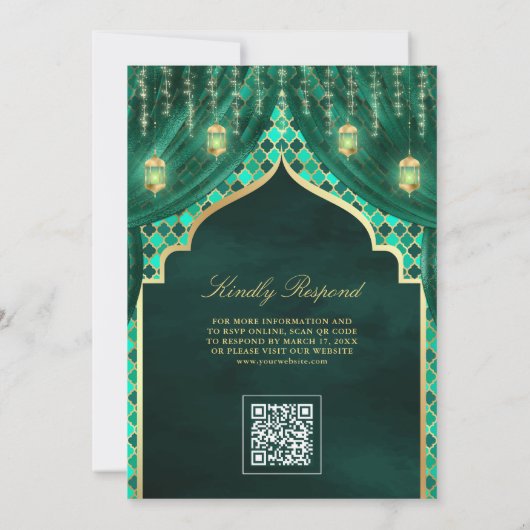 Goldklettern Smaragdgrüner Vorhang muslimische Hoc Einladung (Rückseite)