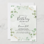 Goldkonfetti Eucalyptus Foliage Geburtstagspartei Einladung (Vorderseite)