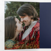 Goldkonfetti-Marine Bluypografie Foto Hochzeit Dreifach Gefaltete Einladung (Innen Erste Seite)