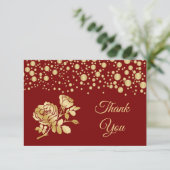 Goldkonfetti, Rose auf der roten Hochzeit Danke (Stehend Vorderseite)
