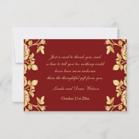 Goldkonfetti, Rose auf der roten Hochzeit Danke (Rückseite)