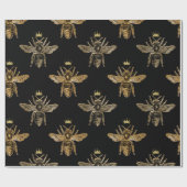 Goldköniginnen-Bienen auf Schwarz Geschenkpapier (Flach)