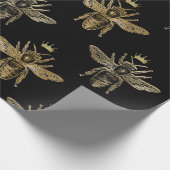 Goldköniginnen-Bienen auf Schwarz Geschenkpapier (Ecke)