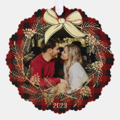 Goldkranz Buffalo Kariert mit Foto Ornament Karte (Vorderseite)