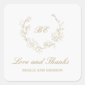 Goldkranz-Monogram-Elegante Hochzeit Quadratischer Aufkleber (Vorderseite)