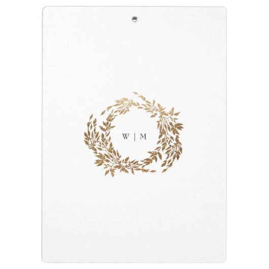 Goldkranz-Monogramm-Hochzeit Klemmbrett (Rückseite)