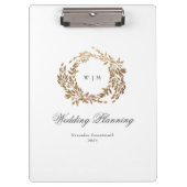 Goldkranz-Monogramm-Hochzeit Klemmbrett (Vorderseite)