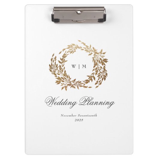 Goldkranz-Monogramm-Hochzeit Klemmbrett (Vorderseite)