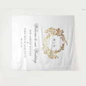 Goldkranz-Monogramm-Hochzeit Wandteppich (Vorderseite (Horizontal))