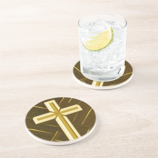 Goldkreuz auf braunem Hintergrund Sandstein Unters Getränkeuntersetzer (Seite)