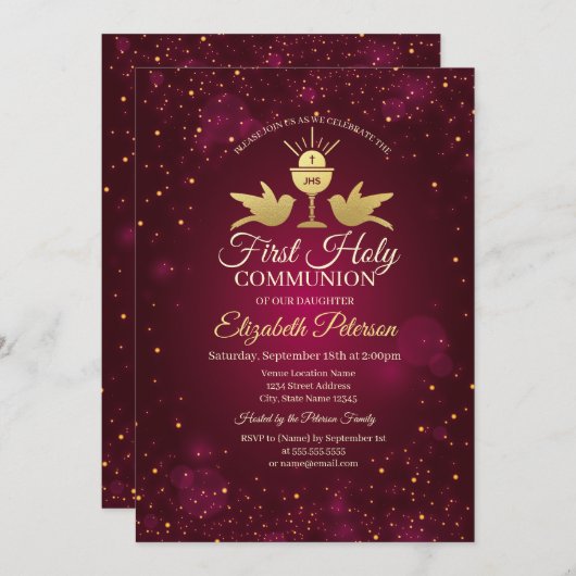Goldkreuz, Chalice Red First Heilige Kommune Einladung (Vorne/Hinten)