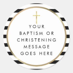 Goldkreuz Chic Stripe Taufe Taufbotschaft Runder Aufkleber