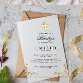 Goldkreuz De Bautizo Spanisches Geschlecht neutral Acryleinladungen