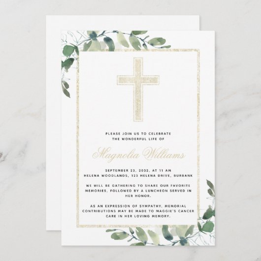 Goldkreuz-Eukalyptus-Gedenkdienst Einladung (Vorne/Hinten)