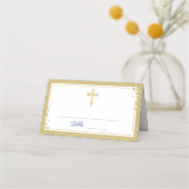 Goldkreuz Glitzer Navy Blauer Erstkommune Platzkarte (Vorderseite)