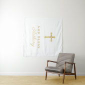 Goldkreuz Gott segne Baby Custom Baptisse Wandteppich (Beispiel (Horizontal))