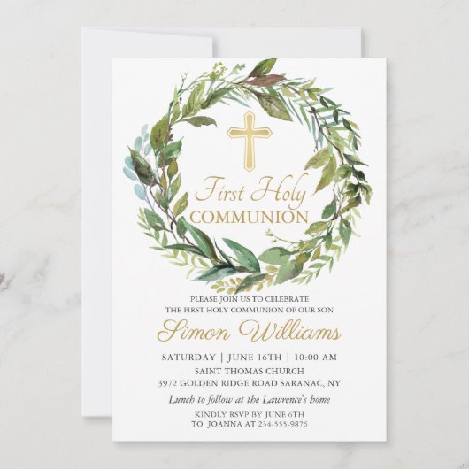 Goldkreuz Grünkranz Erste Heilige Kommune Einladung (Vorderseite)