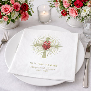 Goldkreuz-Herz-Rote-Rosen-Beerdigung Serviette