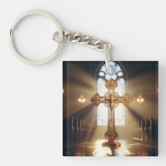 Goldkreuz mit Crucifix Schlüsselanhänger (Vorderseite)