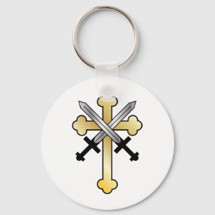Goldkreuz mit gekreuzten Schwertern Schlüsselanhänger