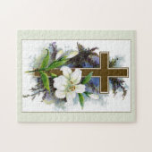 Goldkreuz mit weißer Blume Puzzle (Horizontal)