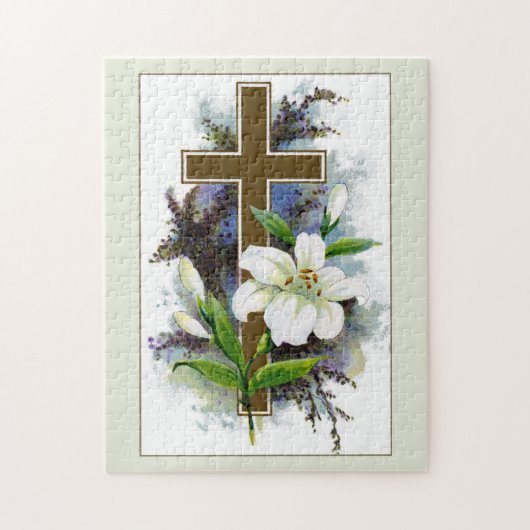 Goldkreuz mit weißer Blume Puzzle (Vertikal)