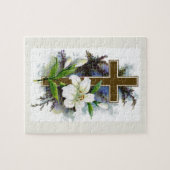 Goldkreuz mit weißer Blume Puzzle (Horizontal)