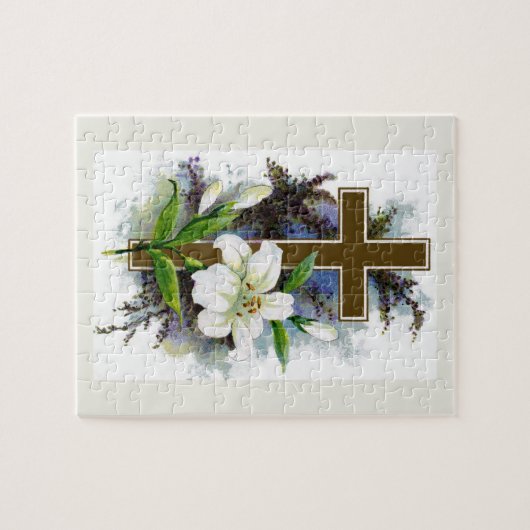 Goldkreuz mit weißer Blume Puzzle (Horizontal)
