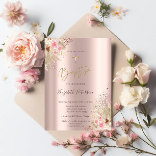 Goldkreuz Pampasgras Blumen Taufe Roségold Einladung