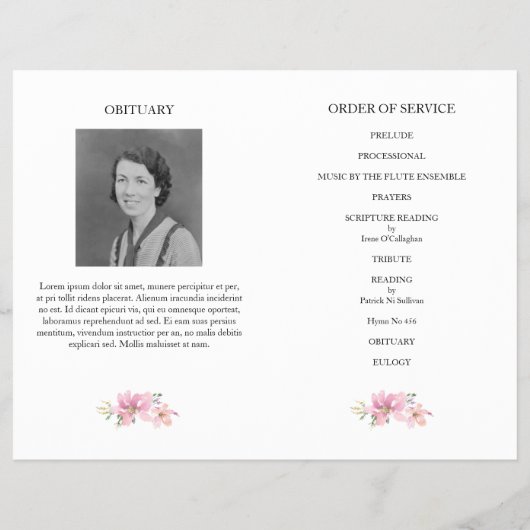 Goldkreuz, rosa Bouquet-Gedenkprogramm Flyer (Hinten)