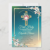 Goldkreuz Rose Erste Heilige Kommune Einladung (Vorderseite)