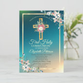 Goldkreuz Rose Erste Heilige Kommune Einladung (Stehend Vorderseite)