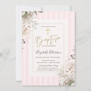 Goldkreuz-Rosen rosa gestreift Taufe Einladung