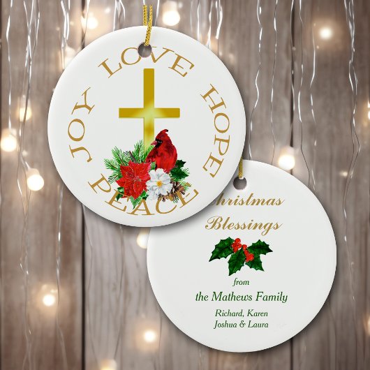 Goldkreuz Roter Kardinal Bouquet Keramikornament