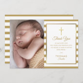 Goldkreuz-Taufe-Foto Dankeskarte (Vorne/Hinten)