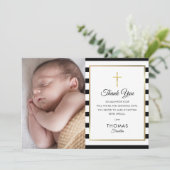 Goldkreuz-Taufe-Foto Dankeskarte (Stehend Vorderseite)