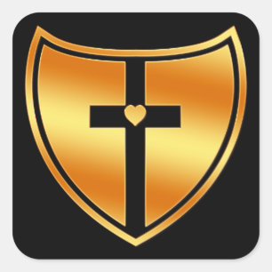 Goldkreuz und Herz-Schild Quadratischer Aufkleber