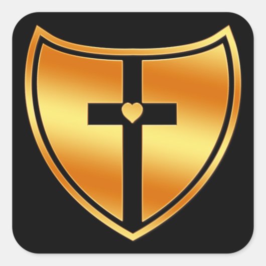 Goldkreuz und Herzschild Quadratischer Aufkleber (Vorderseite)
