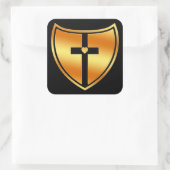 Goldkreuz und Herzschild Quadratischer Aufkleber (Tasche)